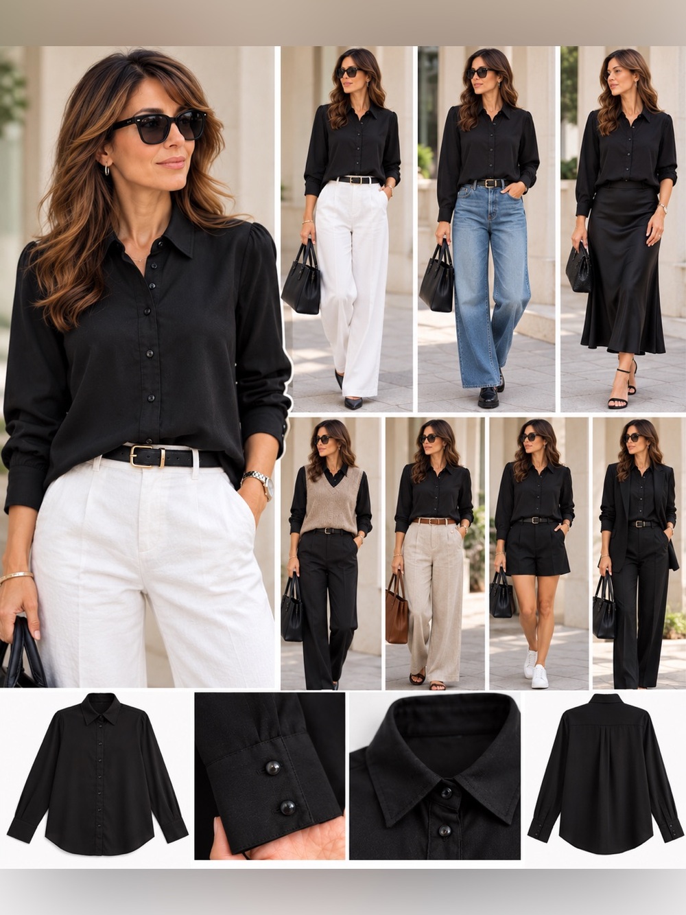 Reitmans Classic Black Long Sleeve Button-Down Shirt Blouse